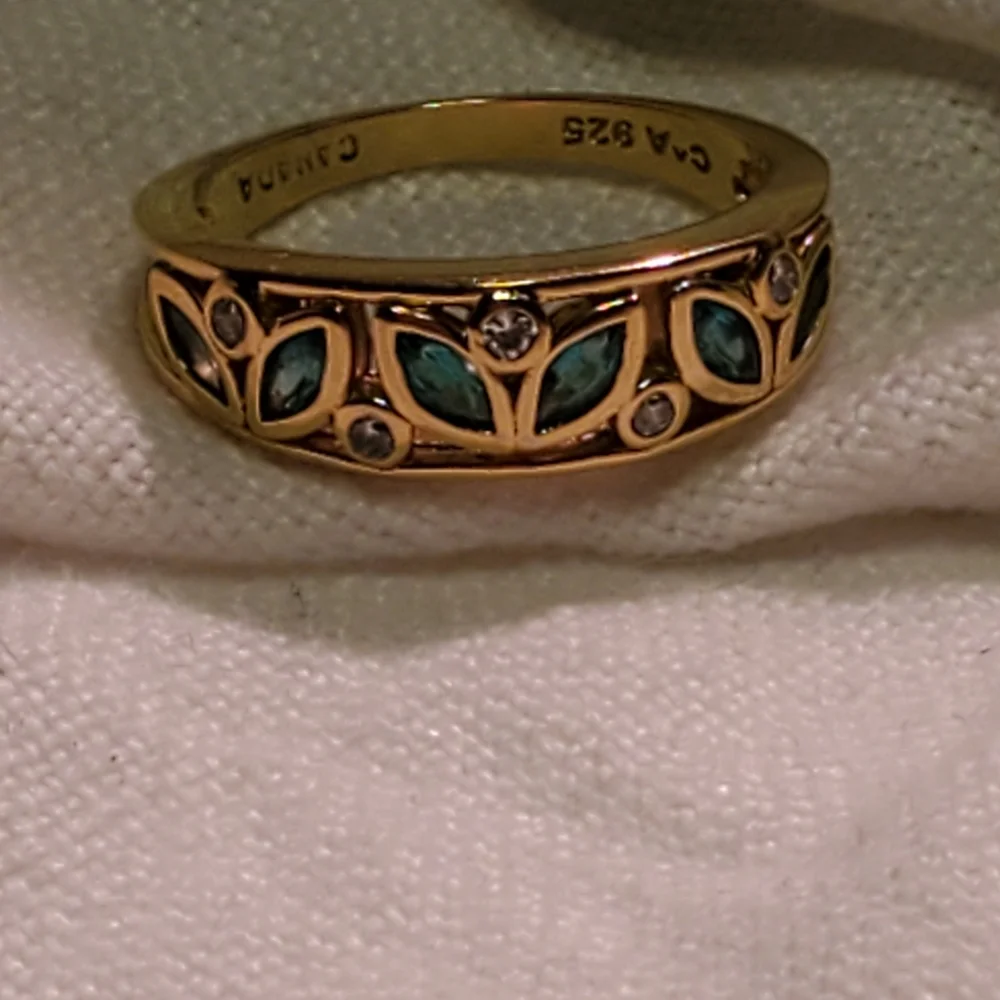 Vintage Floral Accent 925 Silver Canada Goldstone Ring Size 8.25